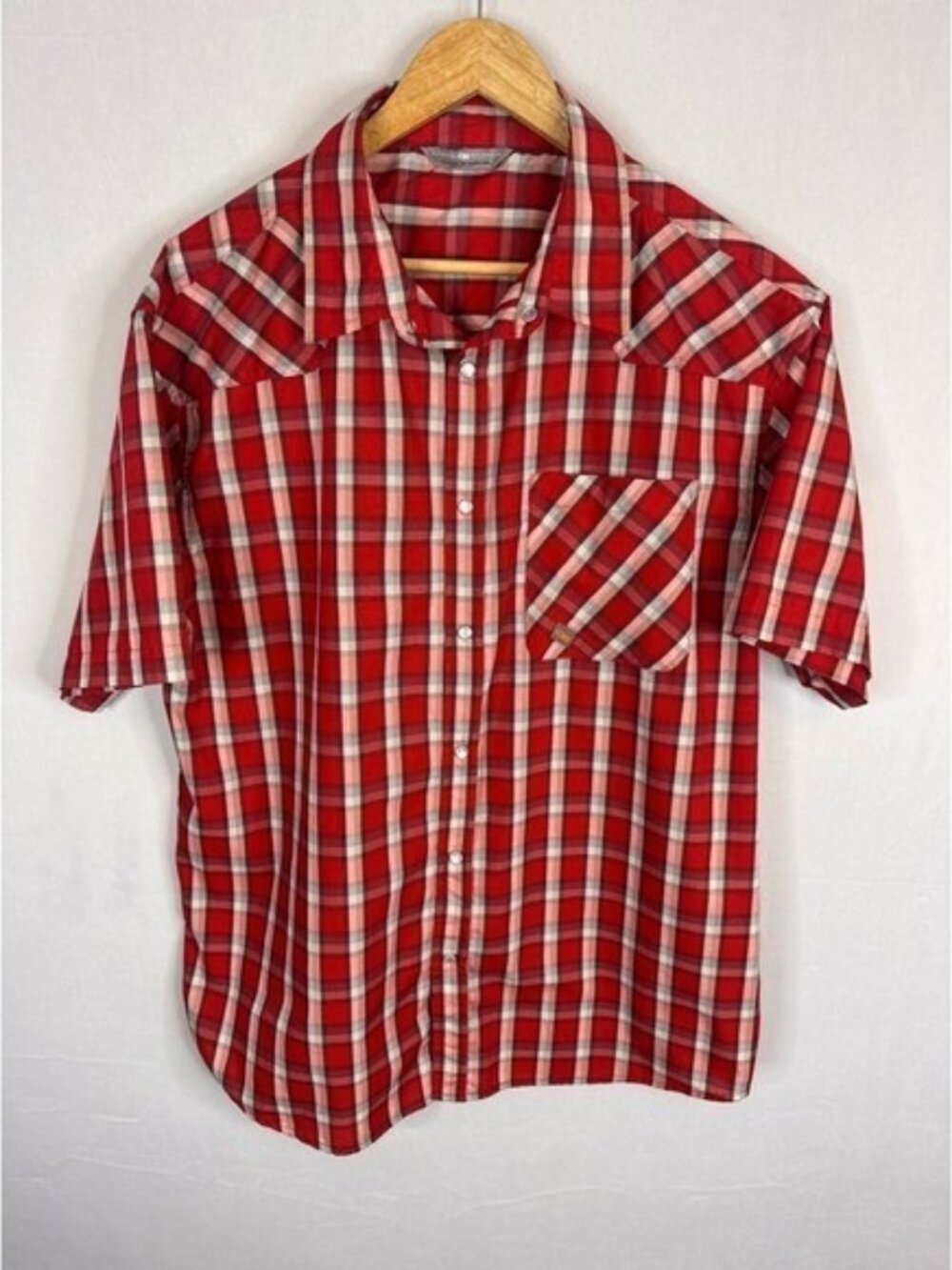 Outdoor Research Mens Red Plaid Short Sleeve Pearl Snap Western Hiking Shirt XL